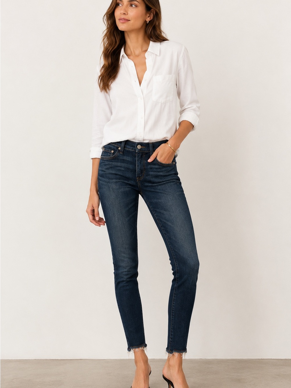 Rag & Bone Dark Wash Skinny Jeans Size 24 Raw Hem Stretch Ankle Denim